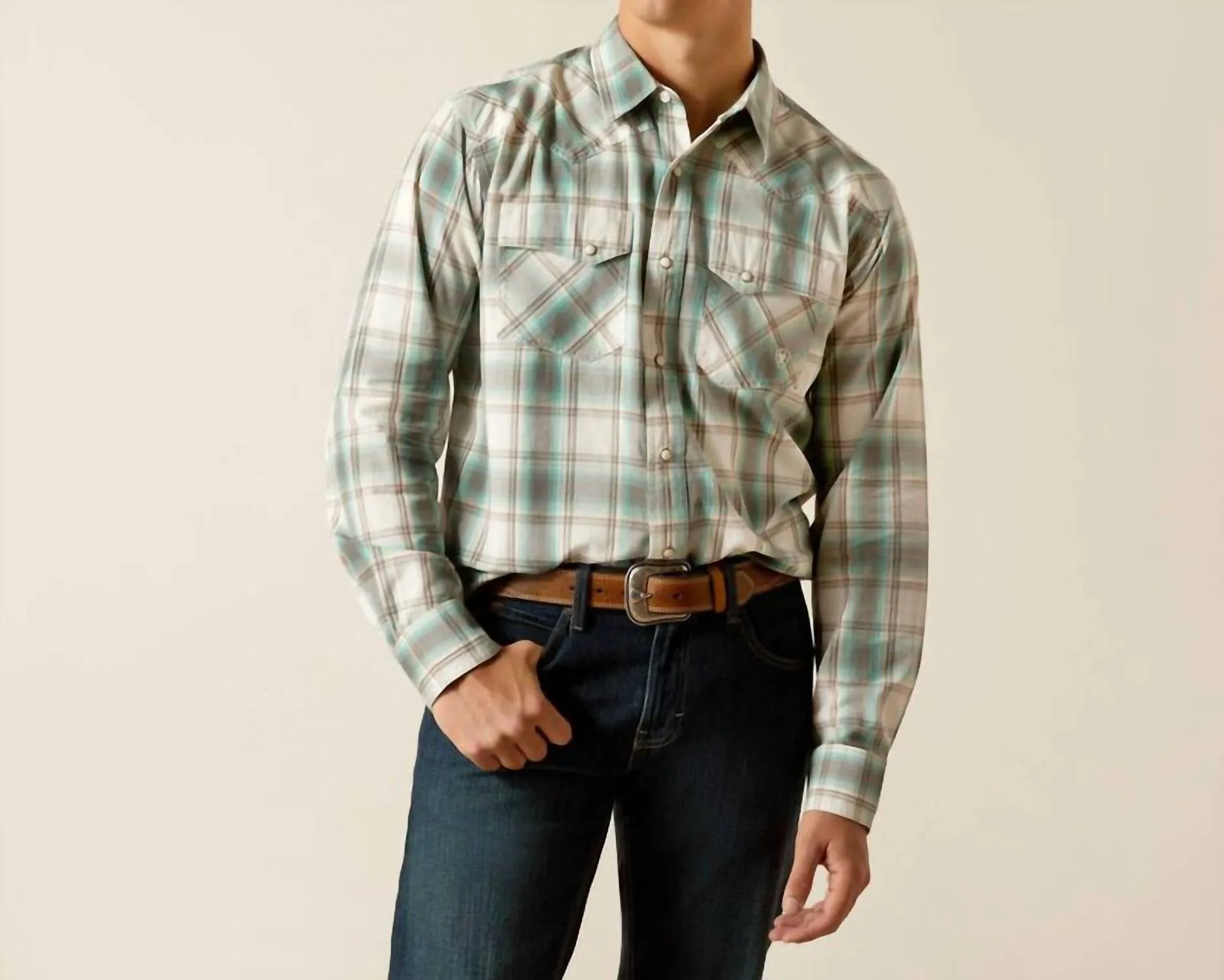 Hansai Retro Snap Long Sleeve Shirt In Egret