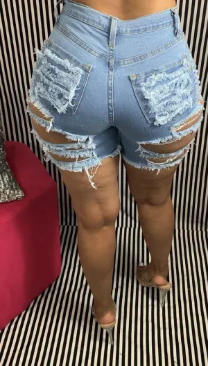 High Waist Ripped Denim Shorts For Women