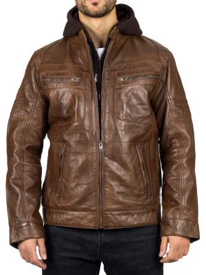 Hooded Genuine Leather Motorcycle Biker Jacket