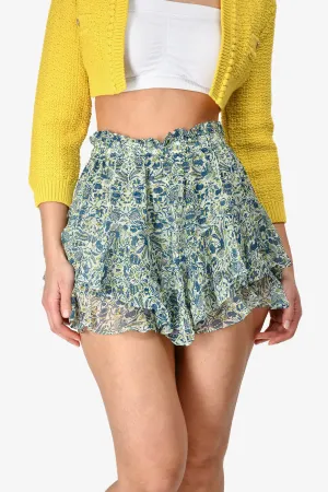 Isabel Marant Blue/Green Printed Silk Mini Skort Size 36