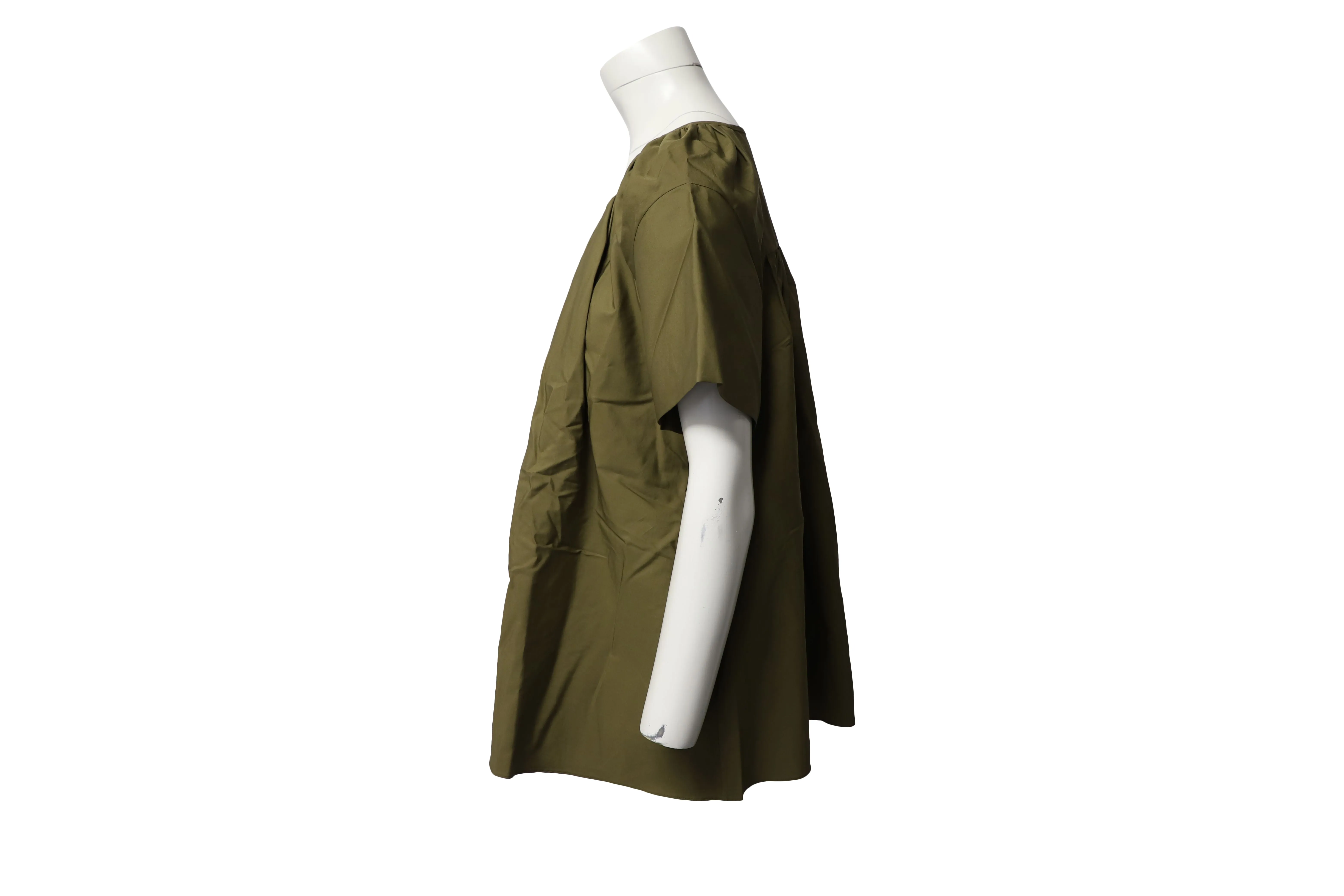 Jil Sander Gathered Short Sleeves Top in Olive Green Cotton