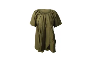 Jil Sander Gathered Short Sleeves Top in Olive Green Cotton
