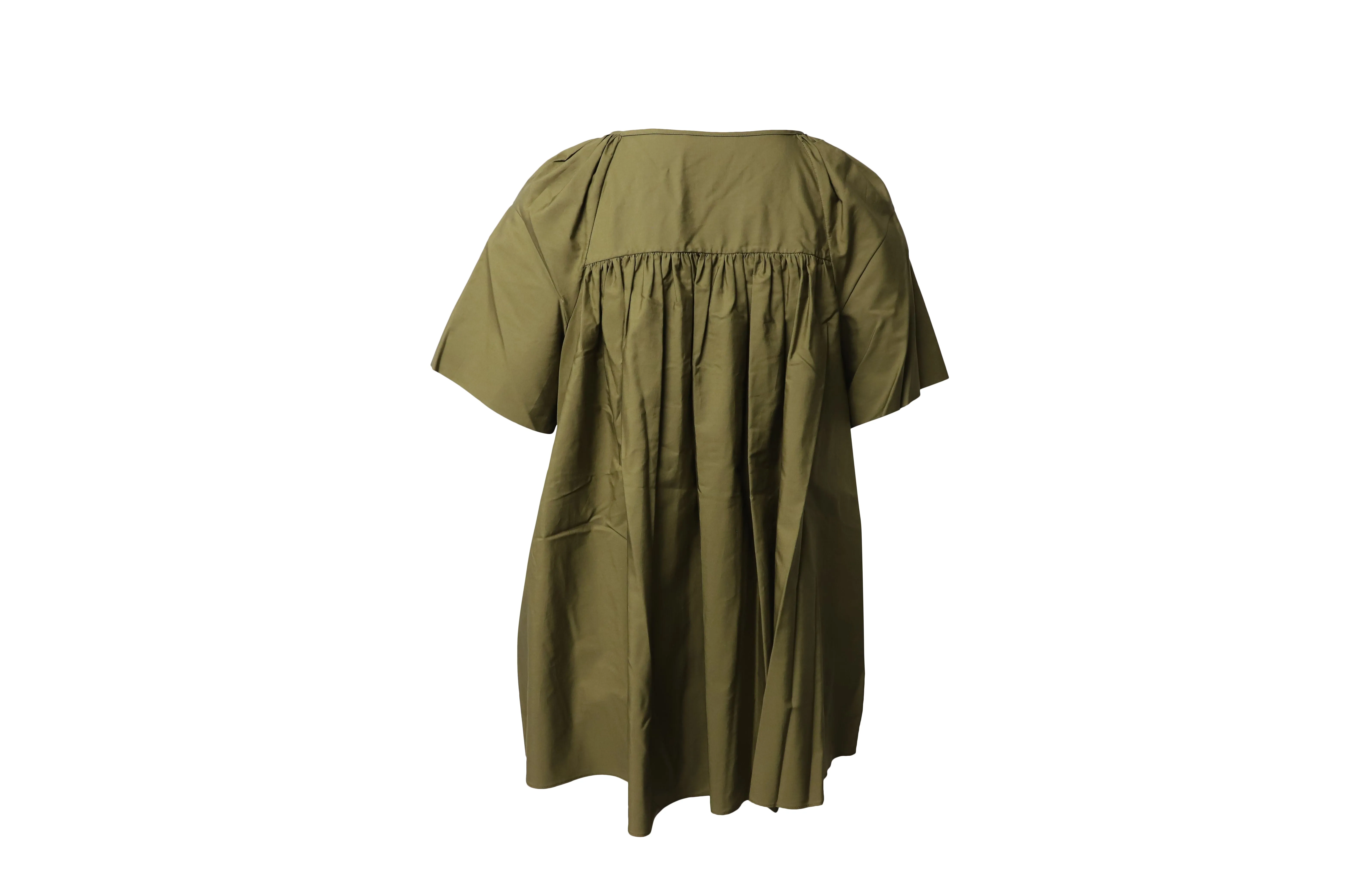 Jil Sander Gathered Short Sleeves Top in Olive Green Cotton