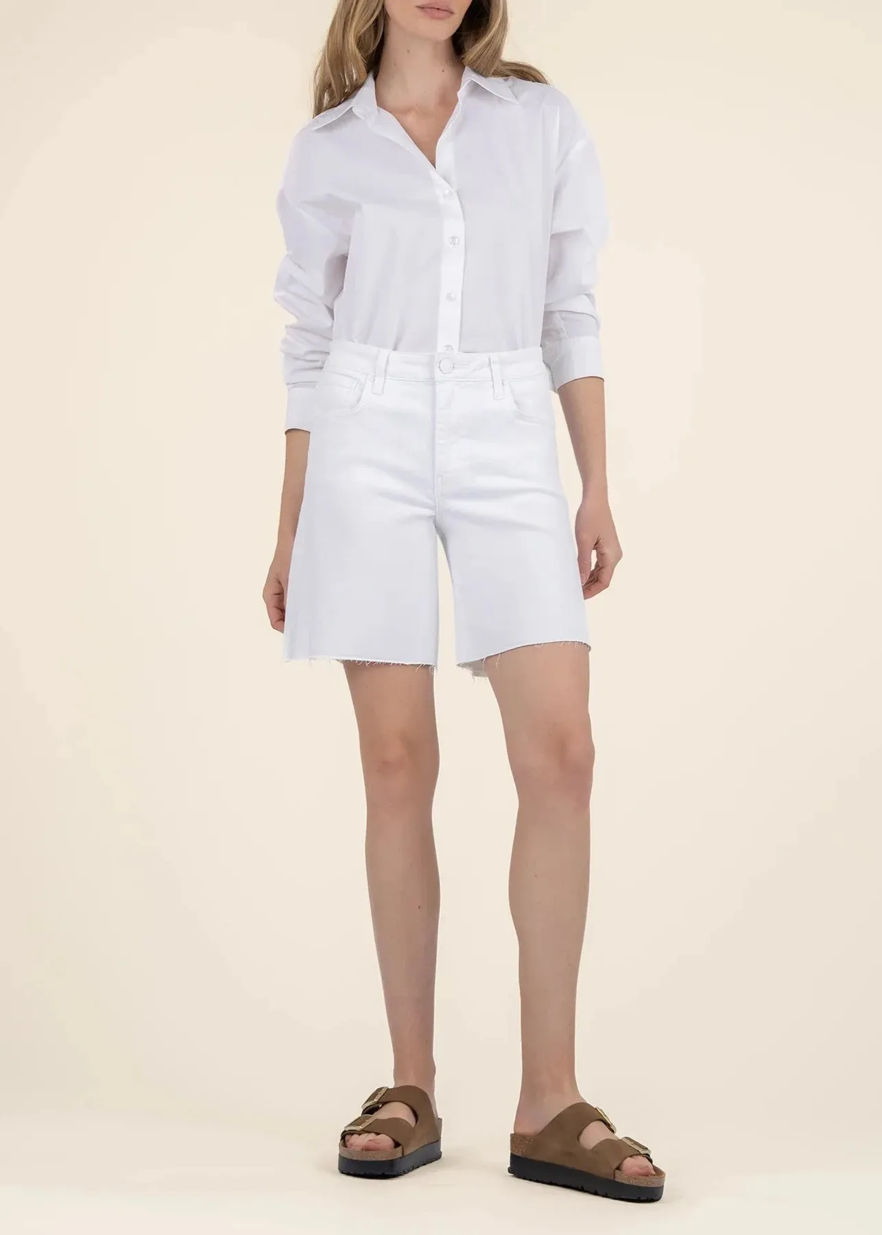 Kut From the Kloth Hailey High Rise Long Bermuda Basic Raw Hem Shorts