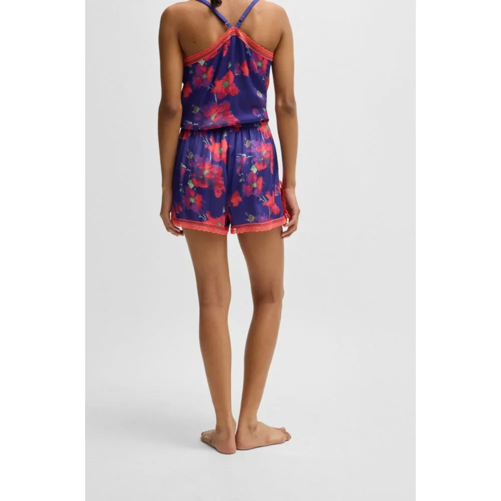 Lace-trim pajama shorts in satin