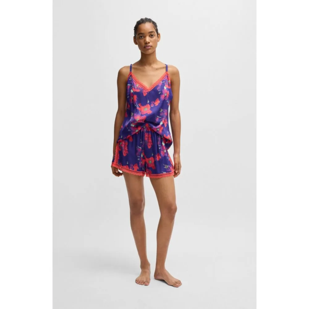 Lace-trim pajama shorts in satin