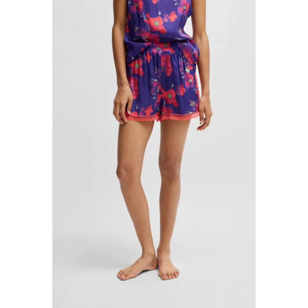 Lace-trim pajama shorts in satin