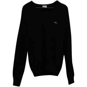 Lacoste Logo V-neck Sweater in Black Wool