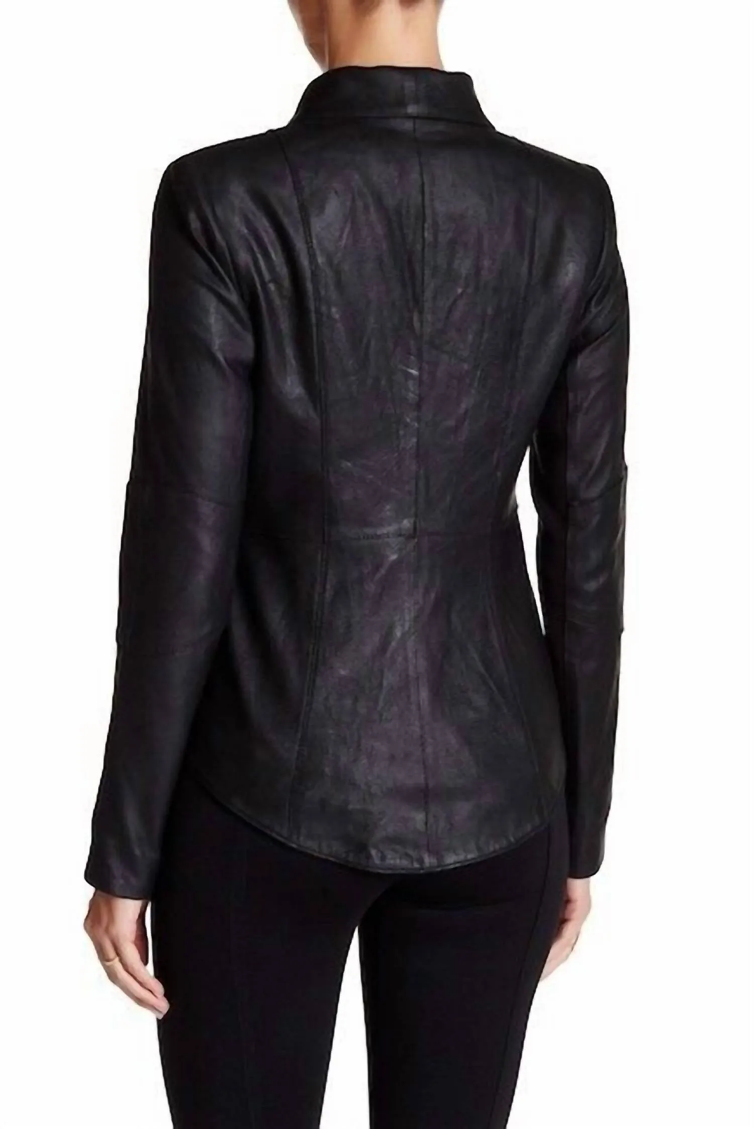 Lamb Suede Leather Drape Tail Collar Jacket In Black