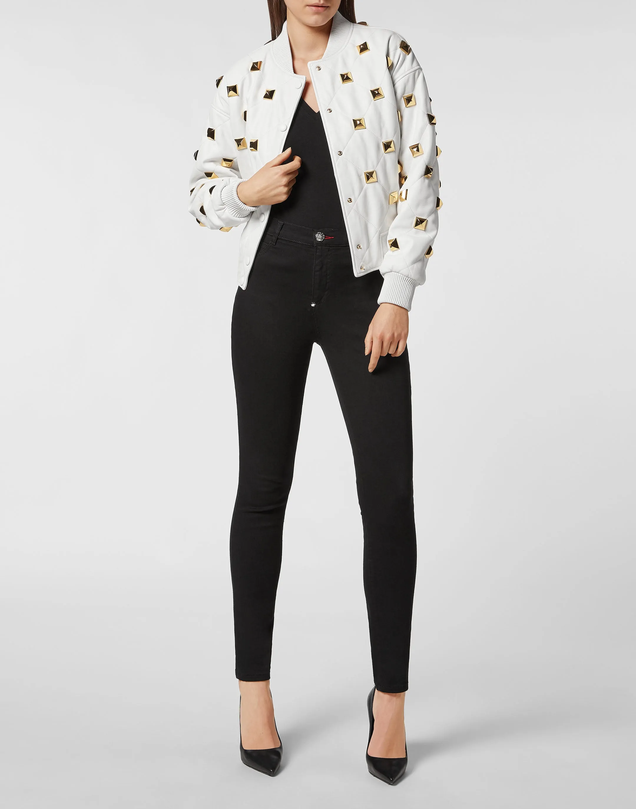 Leather Bomber Matelassè Studs