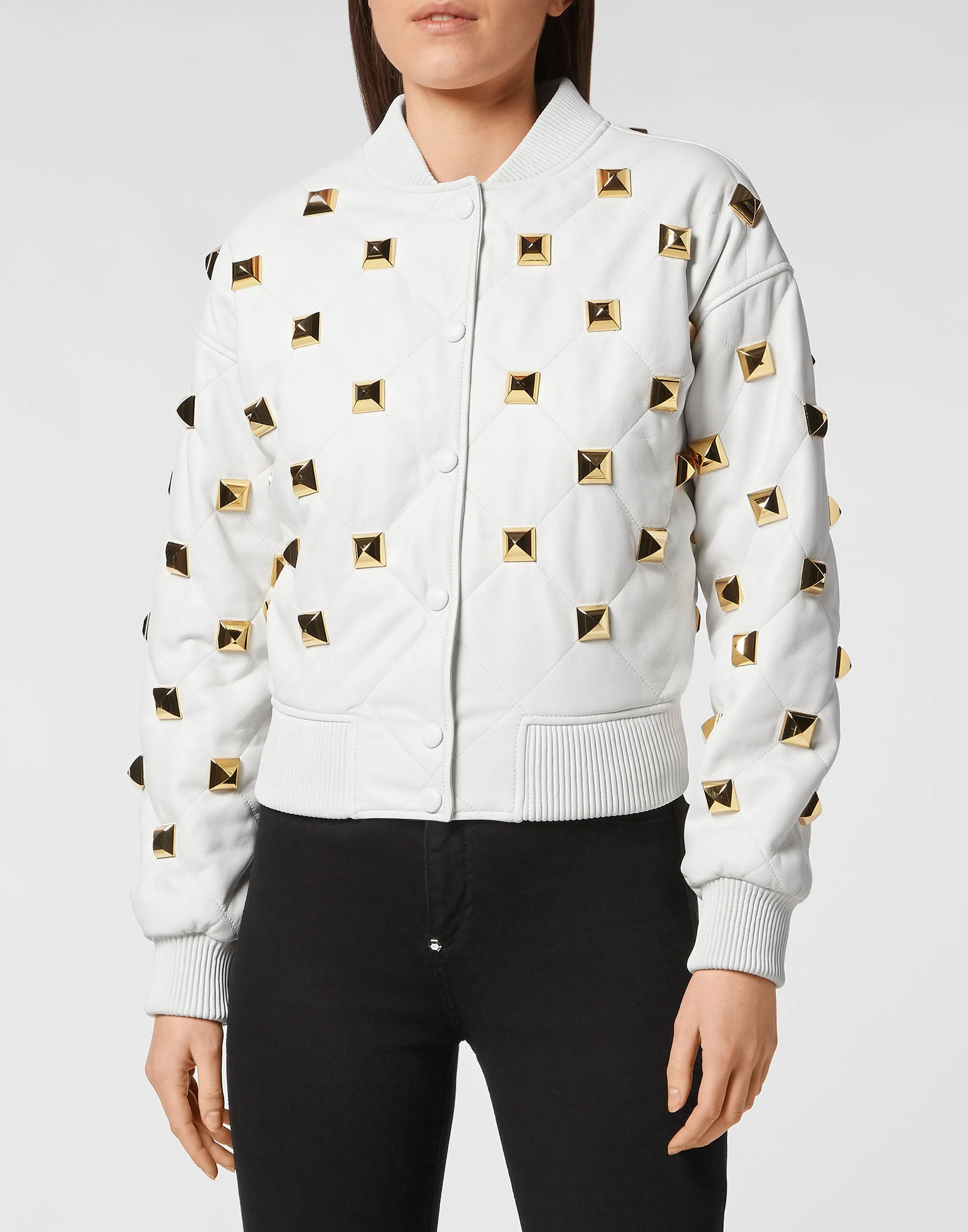 Leather Bomber Matelassè Studs