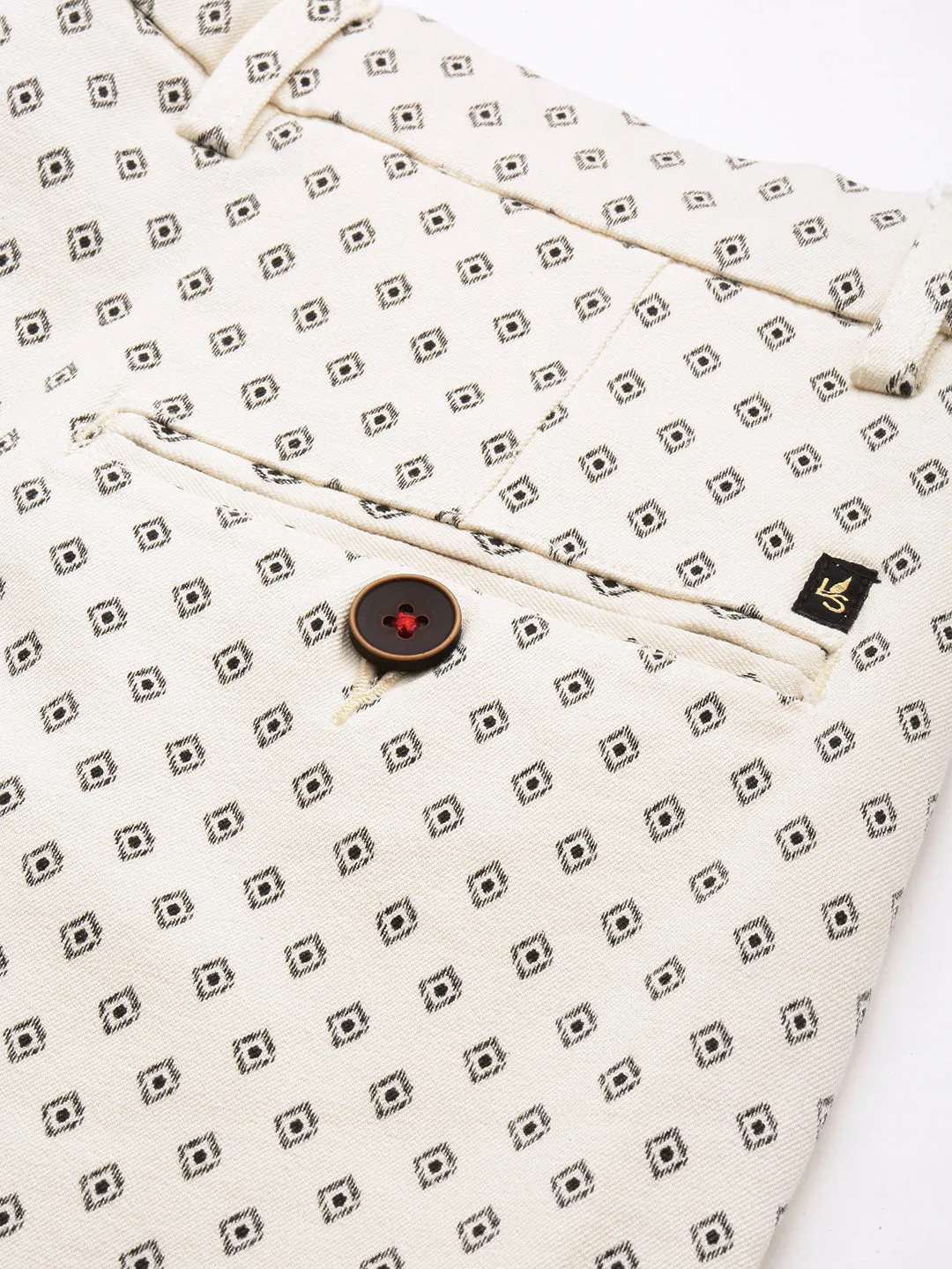 Men Beige Printed Cotton Shorts
