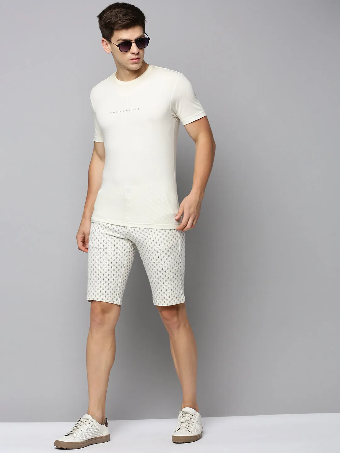 Men Beige Printed Cotton Shorts