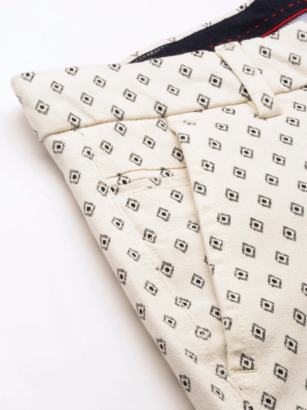 Men Beige Printed Cotton Shorts
