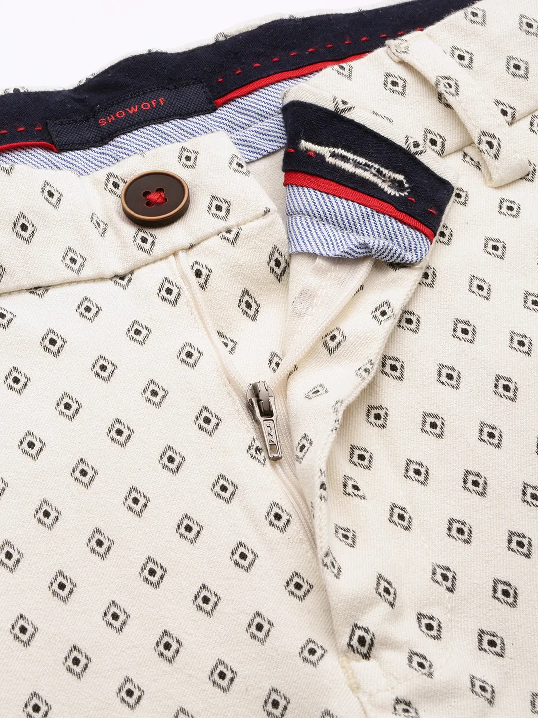 Men Beige Printed Cotton Shorts