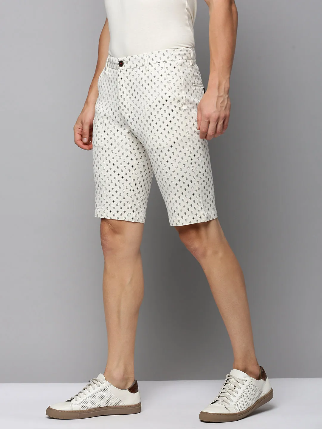 Men Beige Printed Cotton Shorts