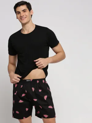 Men Black Slim Fit Conversational Printed Cotton Boxer