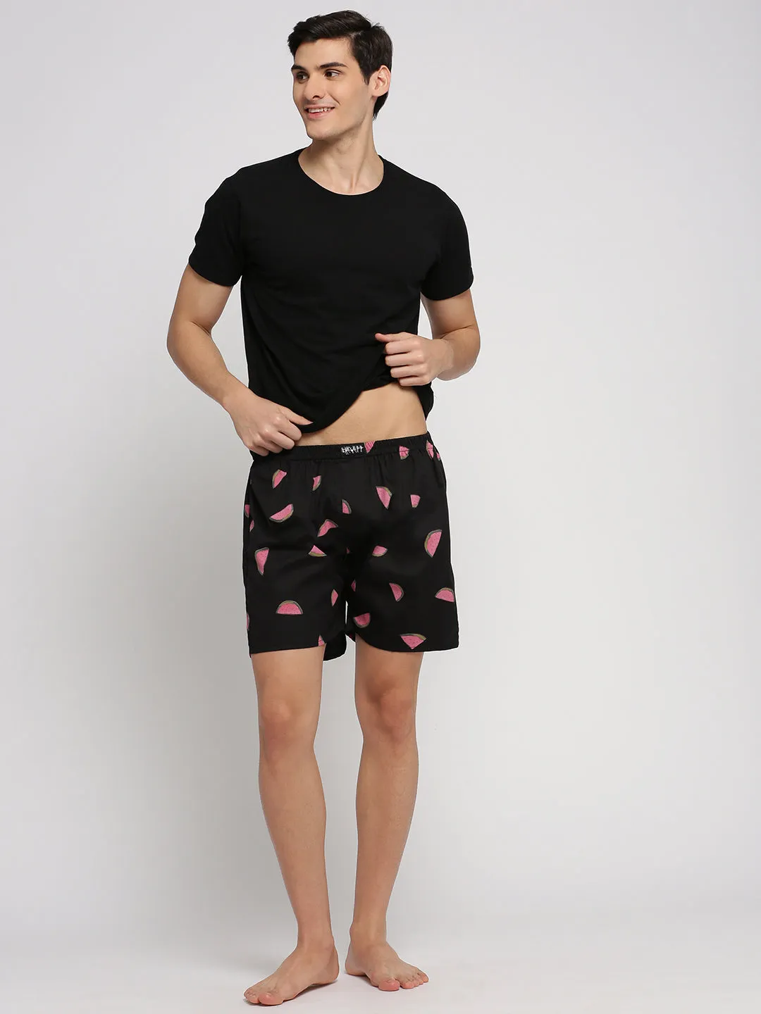 Men Black Slim Fit Conversational Printed Cotton Boxer