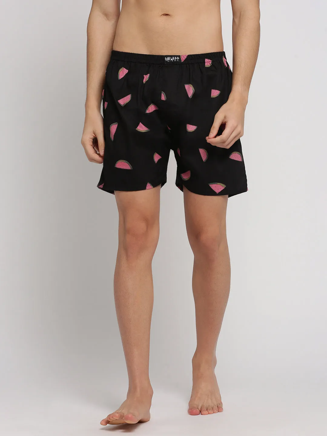 Men Black Slim Fit Conversational Printed Cotton Boxer
