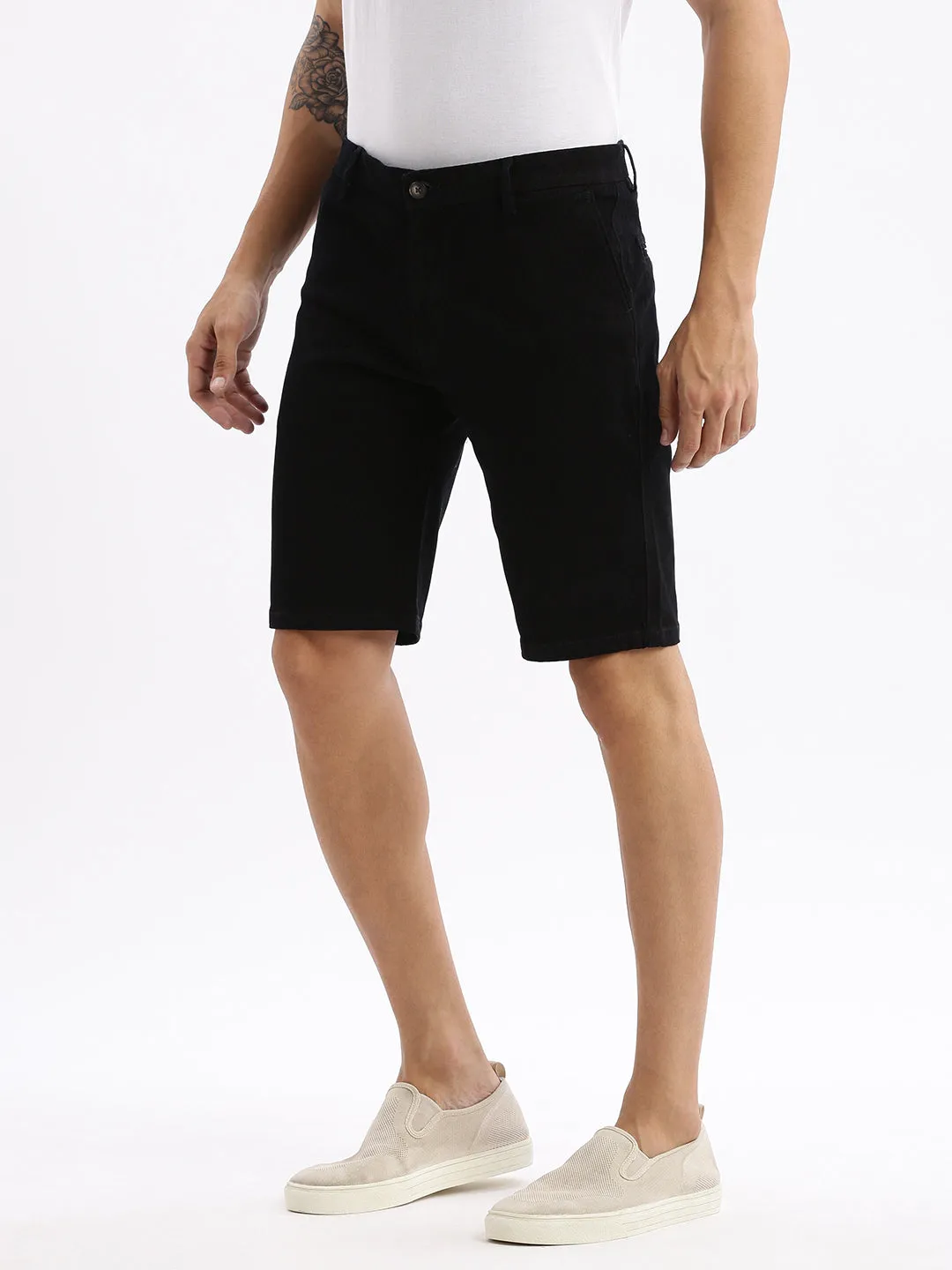 Men Geometric Black Cotton Shorts