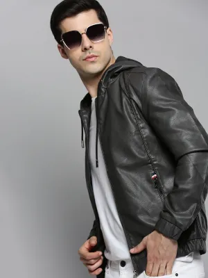 Men Grey Leather Biker Jacket