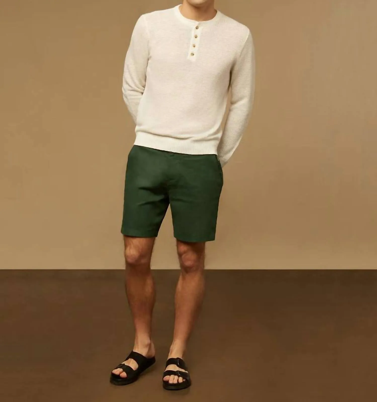 Men Stretch Linen Traveler Short In Forest Green