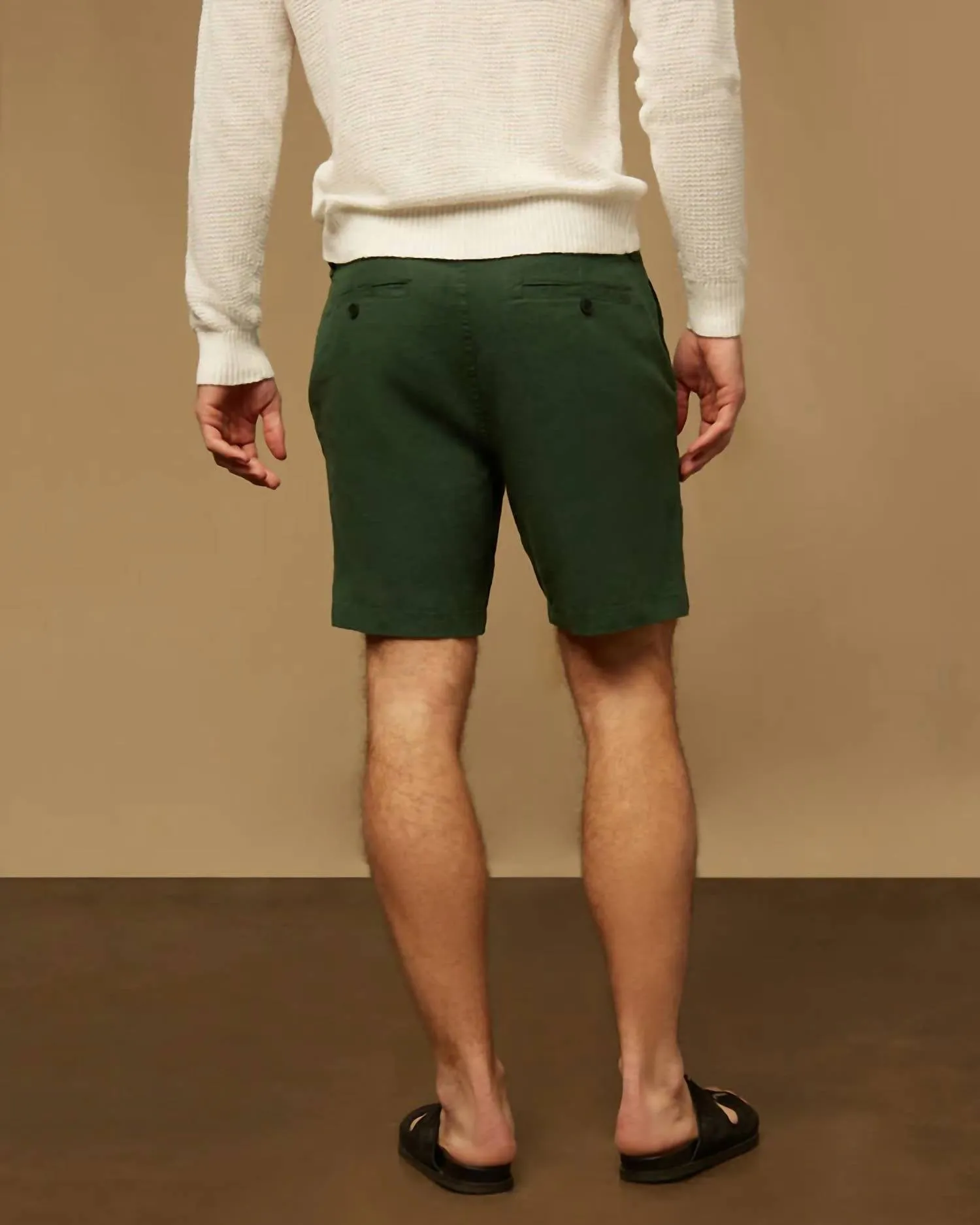 Men Stretch Linen Traveler Short In Forest Green