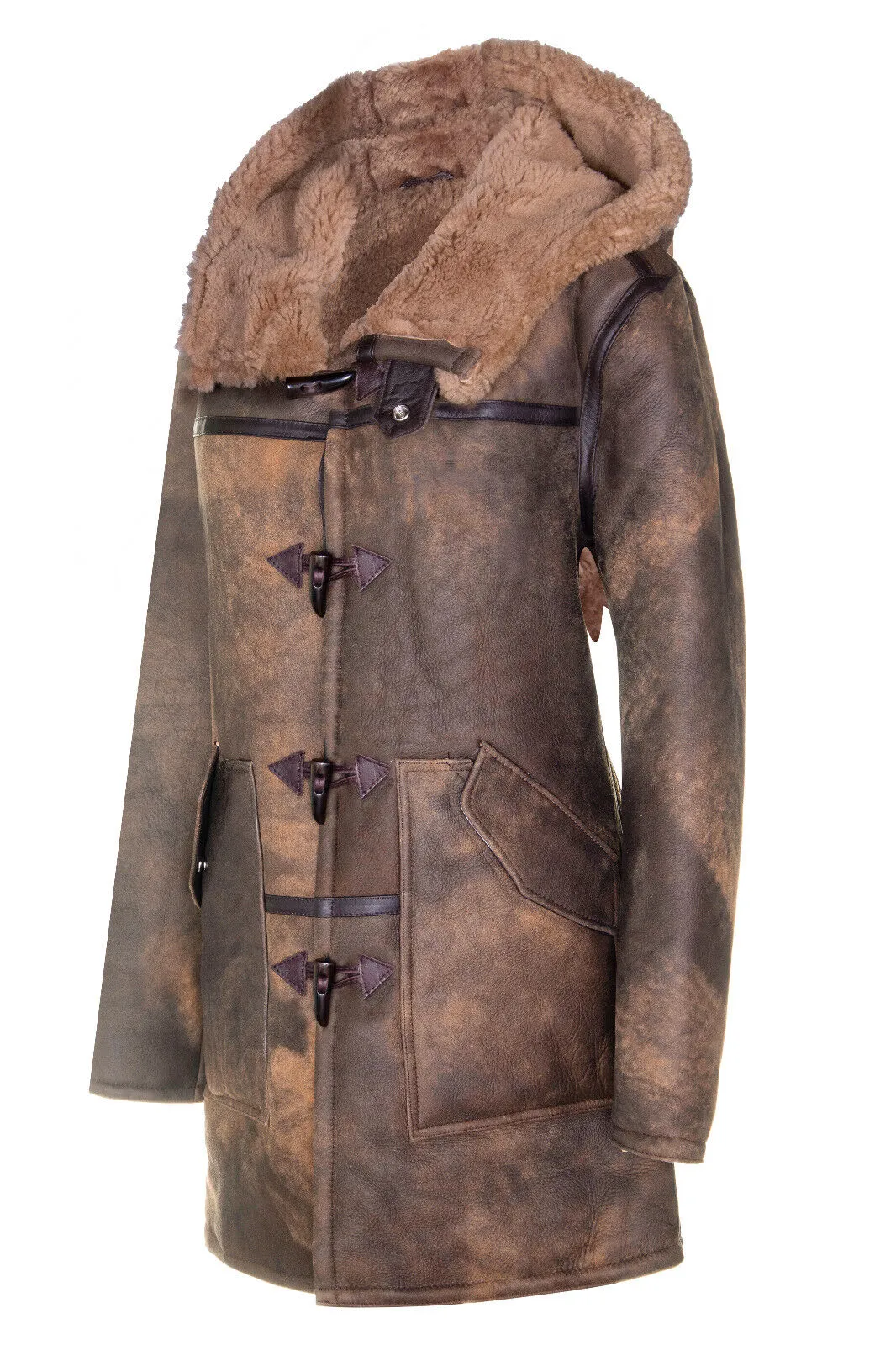Mens Antique Sheepskin Duffle Coat-Arona