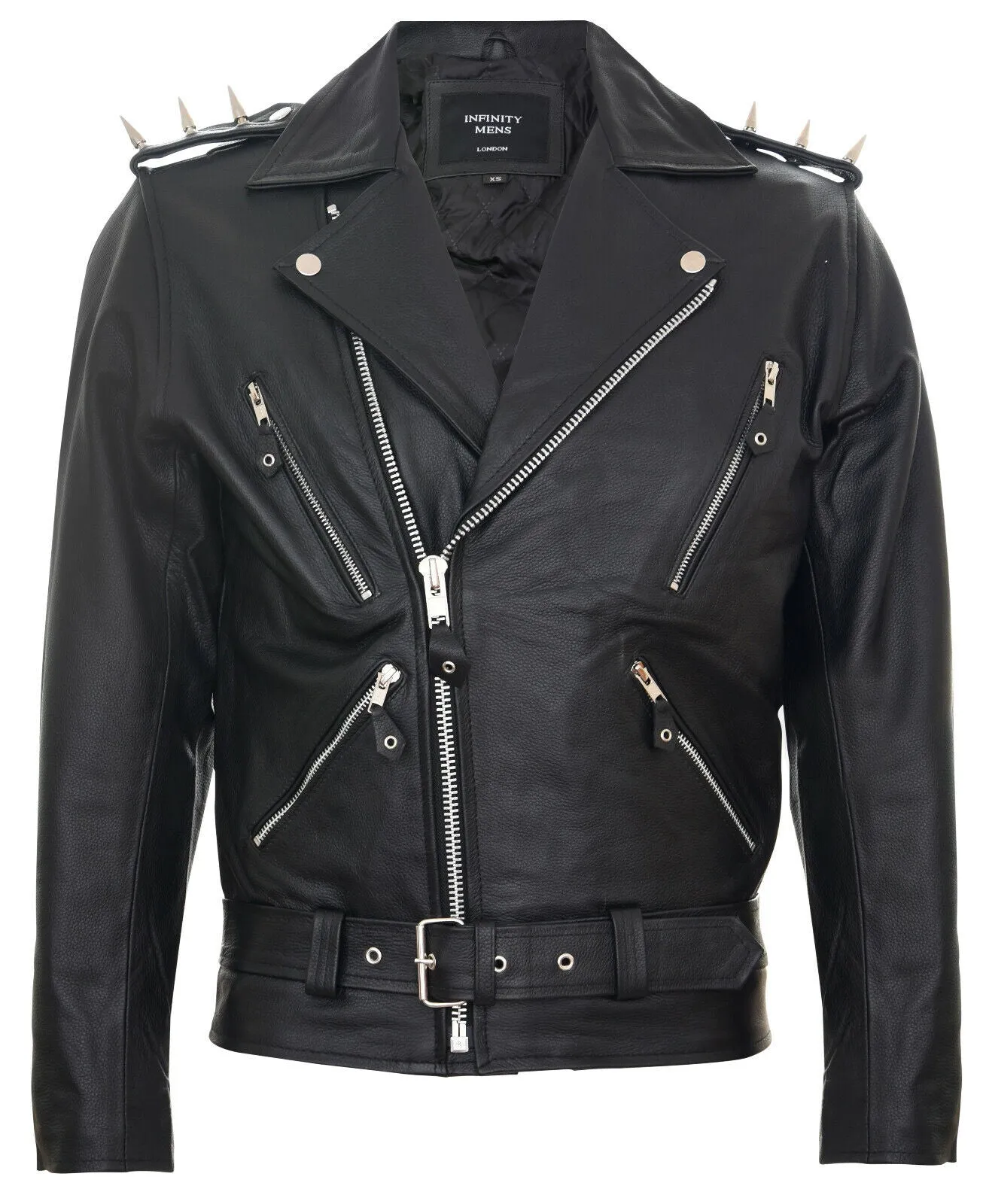 Men's  Brando  Black ''Ghostrider'' Spiked Leather Biker Jacket-Munich