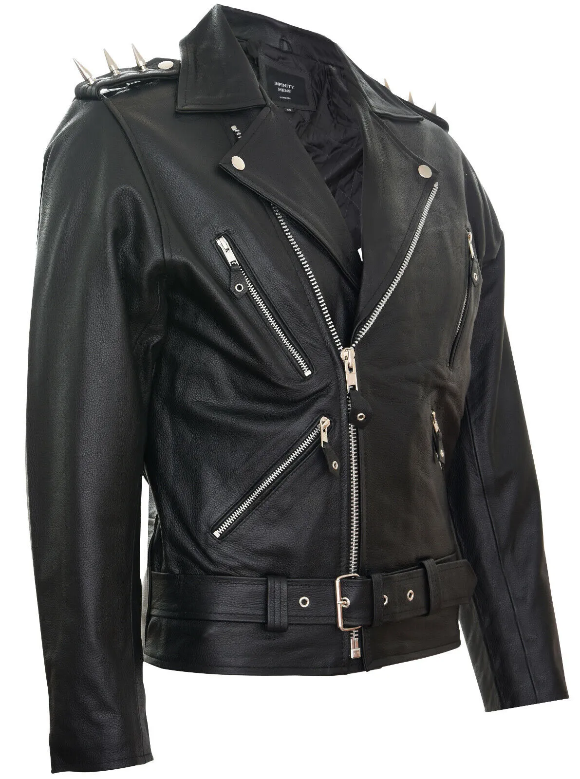 Men's  Brando  Black ''Ghostrider'' Spiked Leather Biker Jacket-Munich