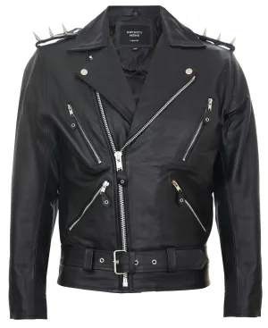 Men's  Brando  Black ''Ghostrider'' Spiked Leather Biker Jacket-Munich