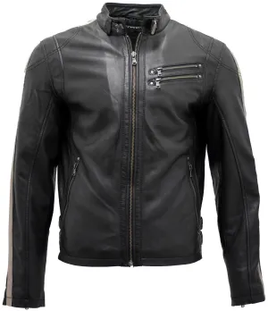Mens Cafe Racing Striped Leather Jacket-Marseille