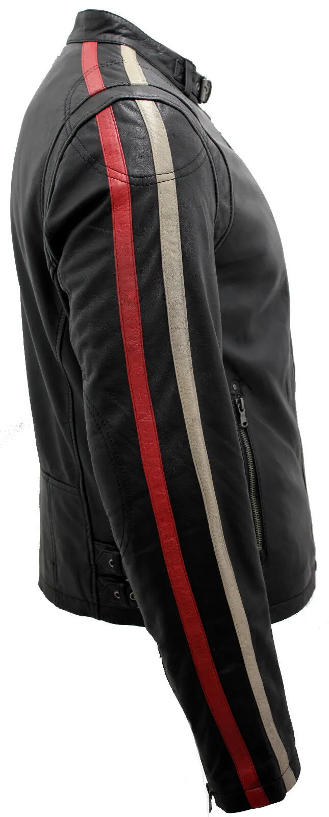 Mens Cafe Racing Striped Leather Jacket-Marseille