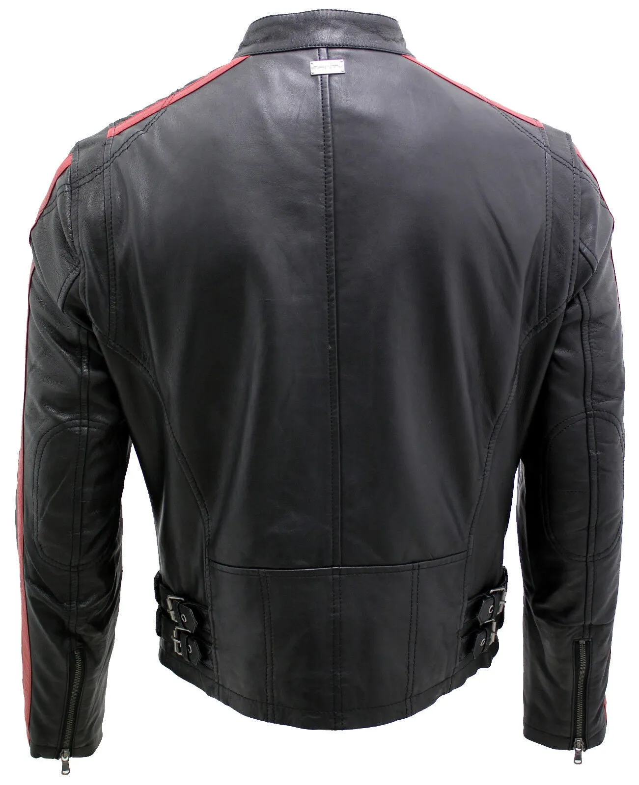 Mens Cafe Racing Striped Leather Jacket-Marseille