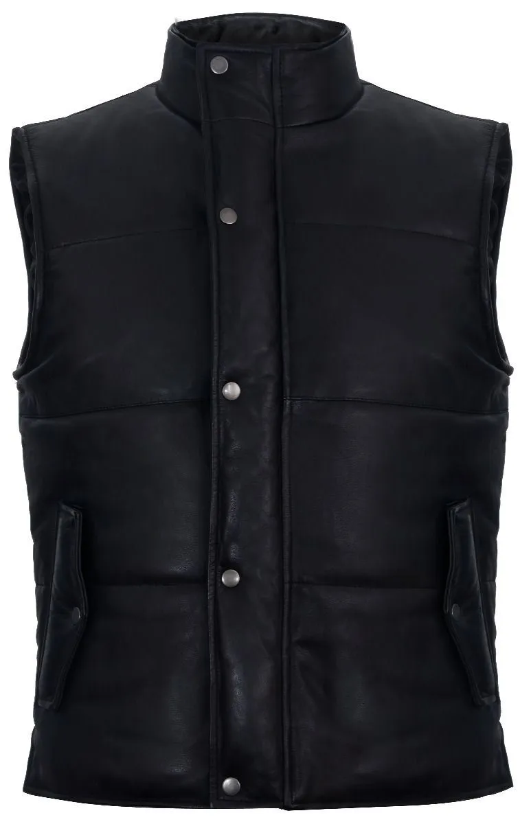 Mens Classic Leather Puffer Waistcoat-Nottingham