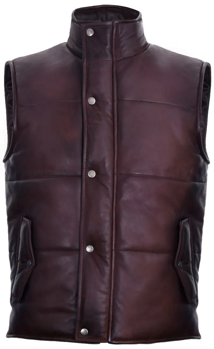 Mens Classic Leather Puffer Waistcoat-Nottingham