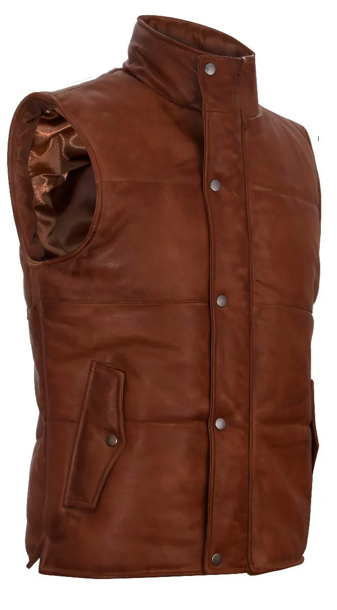 Mens Classic Leather Puffer Waistcoat-Nottingham