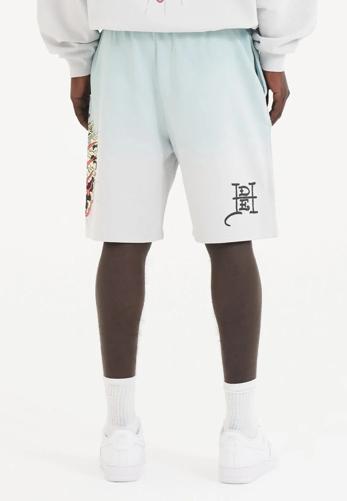 Mens Death Fighter Sweat Shorts - Light Green/Grey
