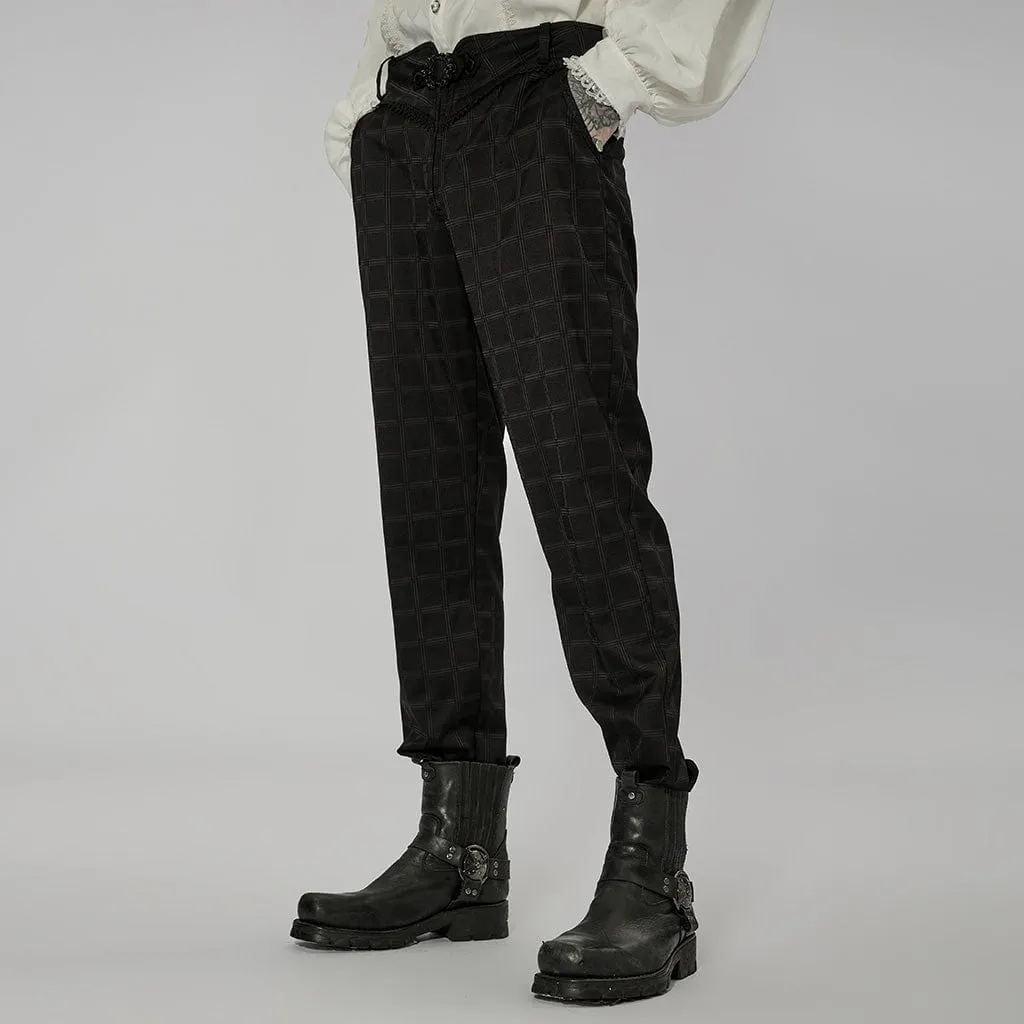 Men's Gothic Beaded Plaid Pants