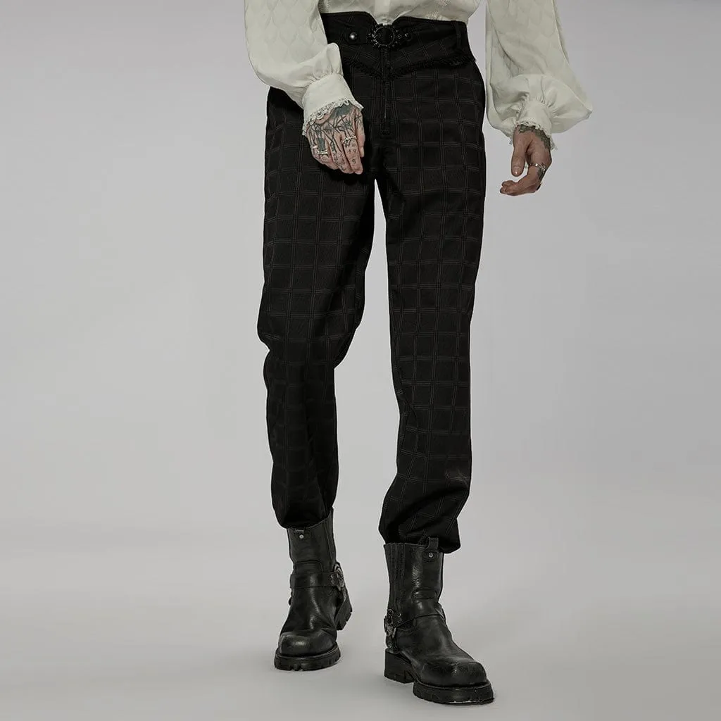 Men's Gothic Beaded Plaid Pants