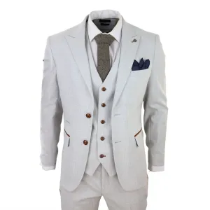 Mens Grey Stone 3 Piece Tweed Check Suit