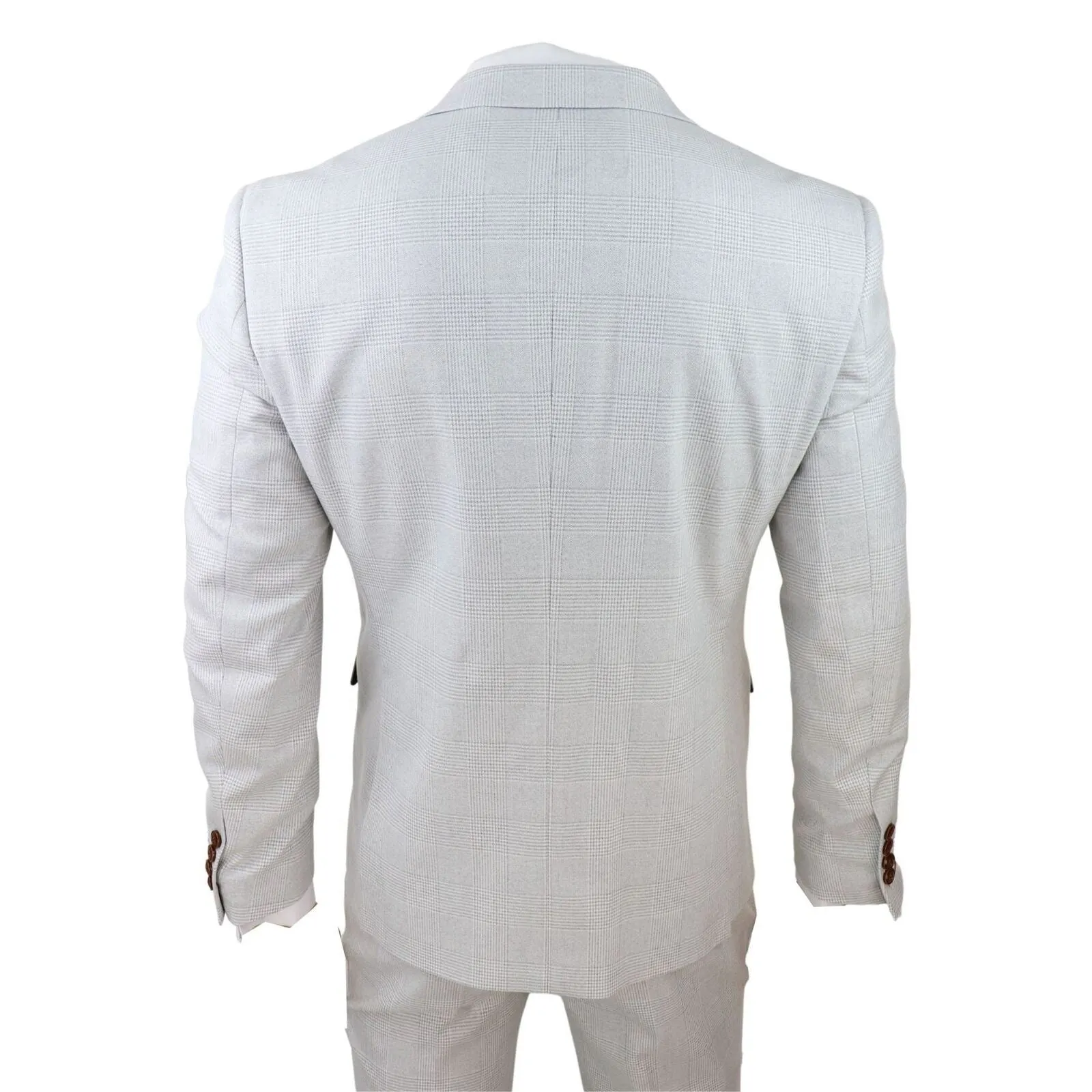 Mens Grey Stone 3 Piece Tweed Check Suit