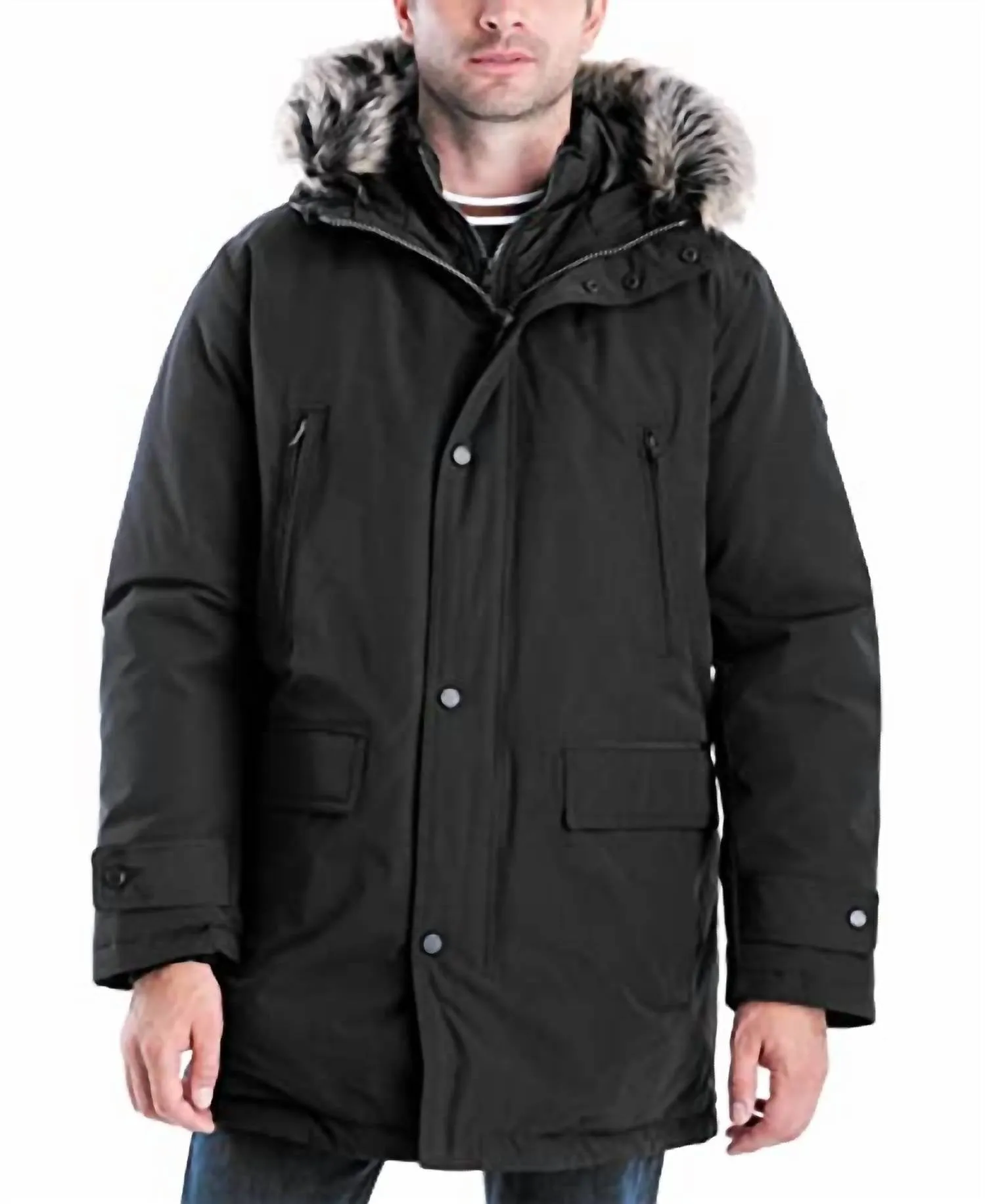 Men's Mmk791896 Heavyweight Hooded Snorkel Parka Coat With Bib In Black
