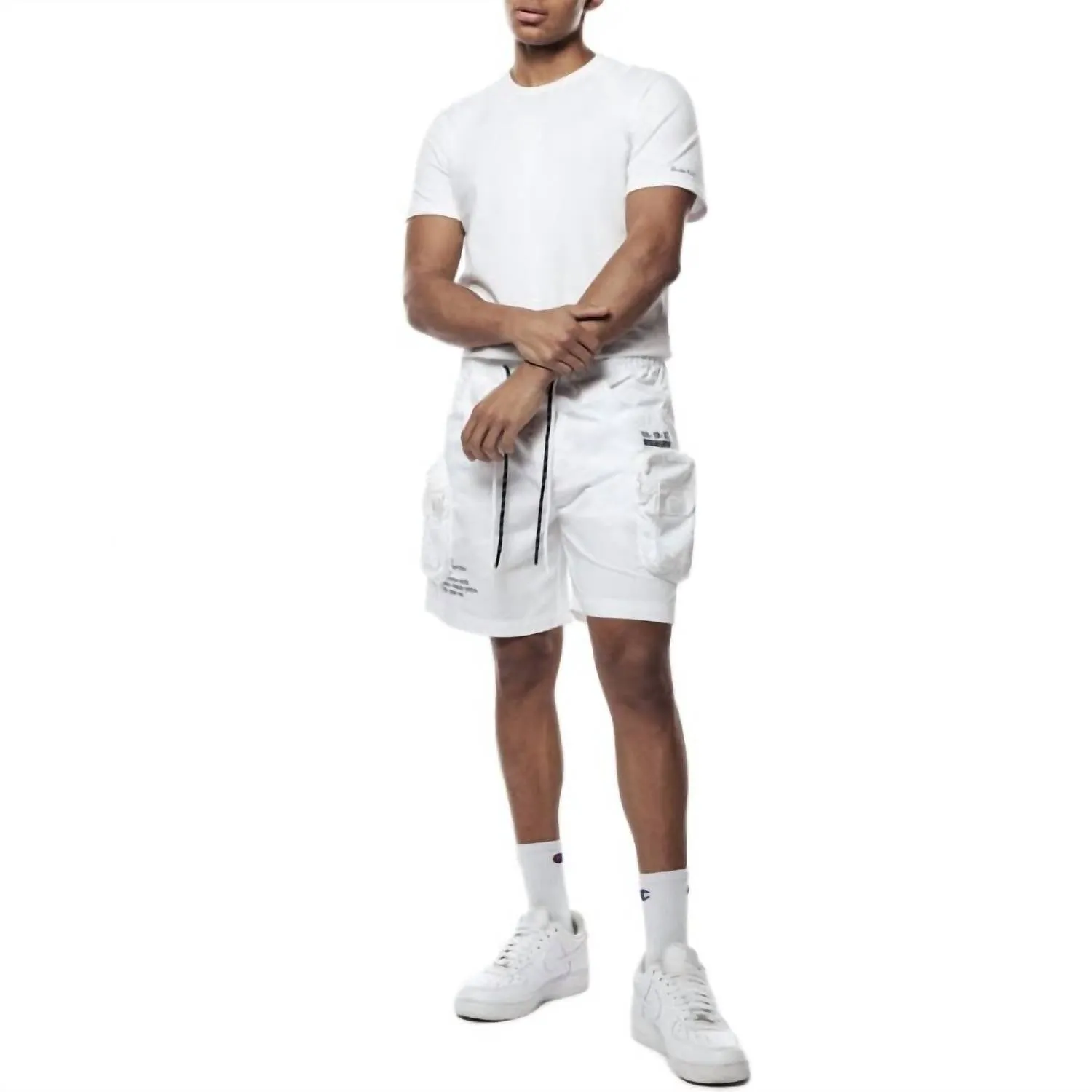 Men's Printed Nylon Utility Short In White