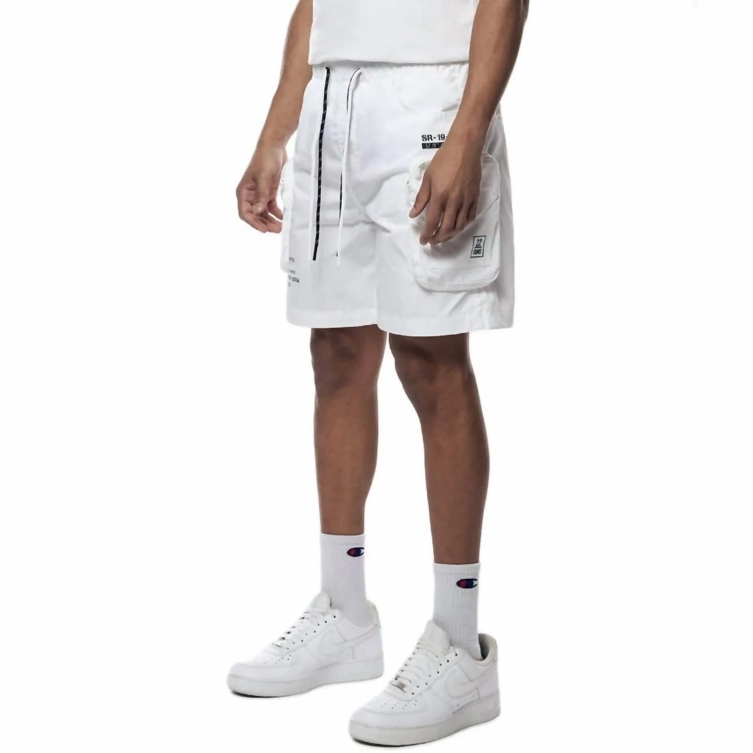 Men's Printed Nylon Utility Short In White