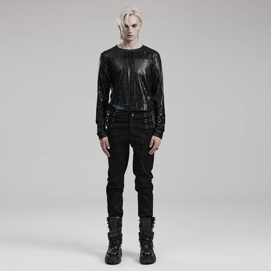 Men's Punk Straps Slim Fitted Straight Leg Jeans