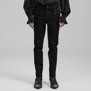 Men's Punk Straps Slim Fitted Straight Leg Jeans