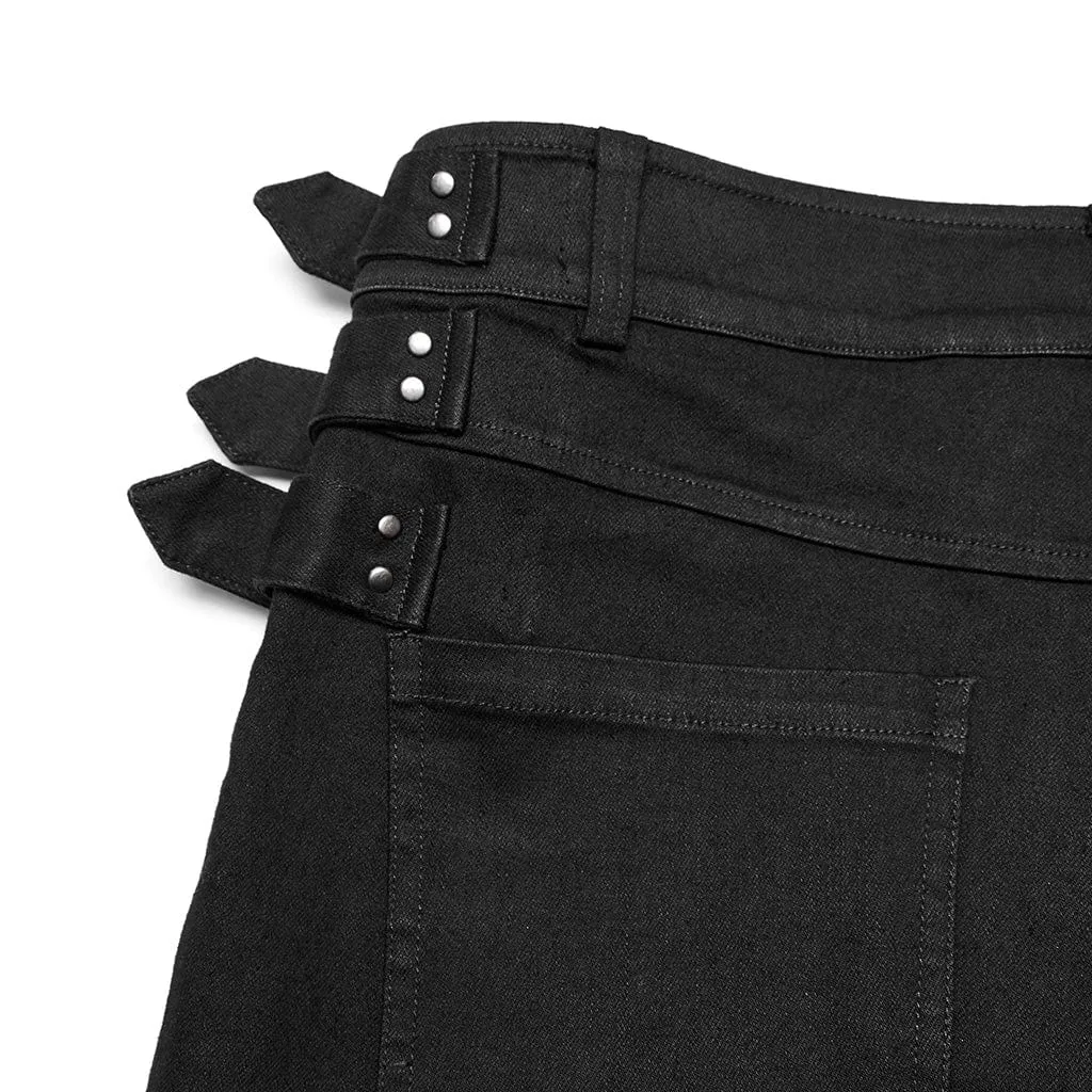 Men's Punk Straps Slim Fitted Straight Leg Jeans
