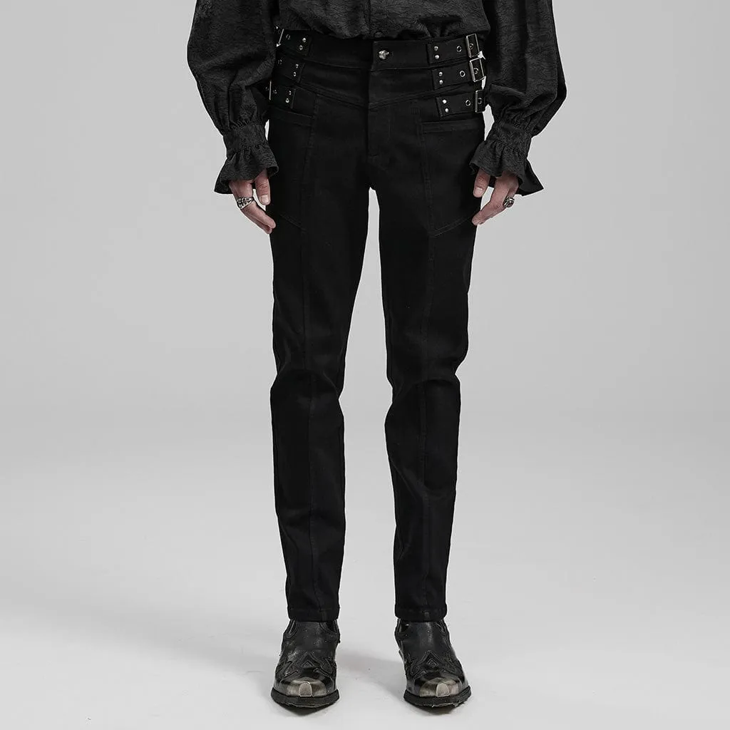 Men's Punk Straps Slim Fitted Straight Leg Jeans