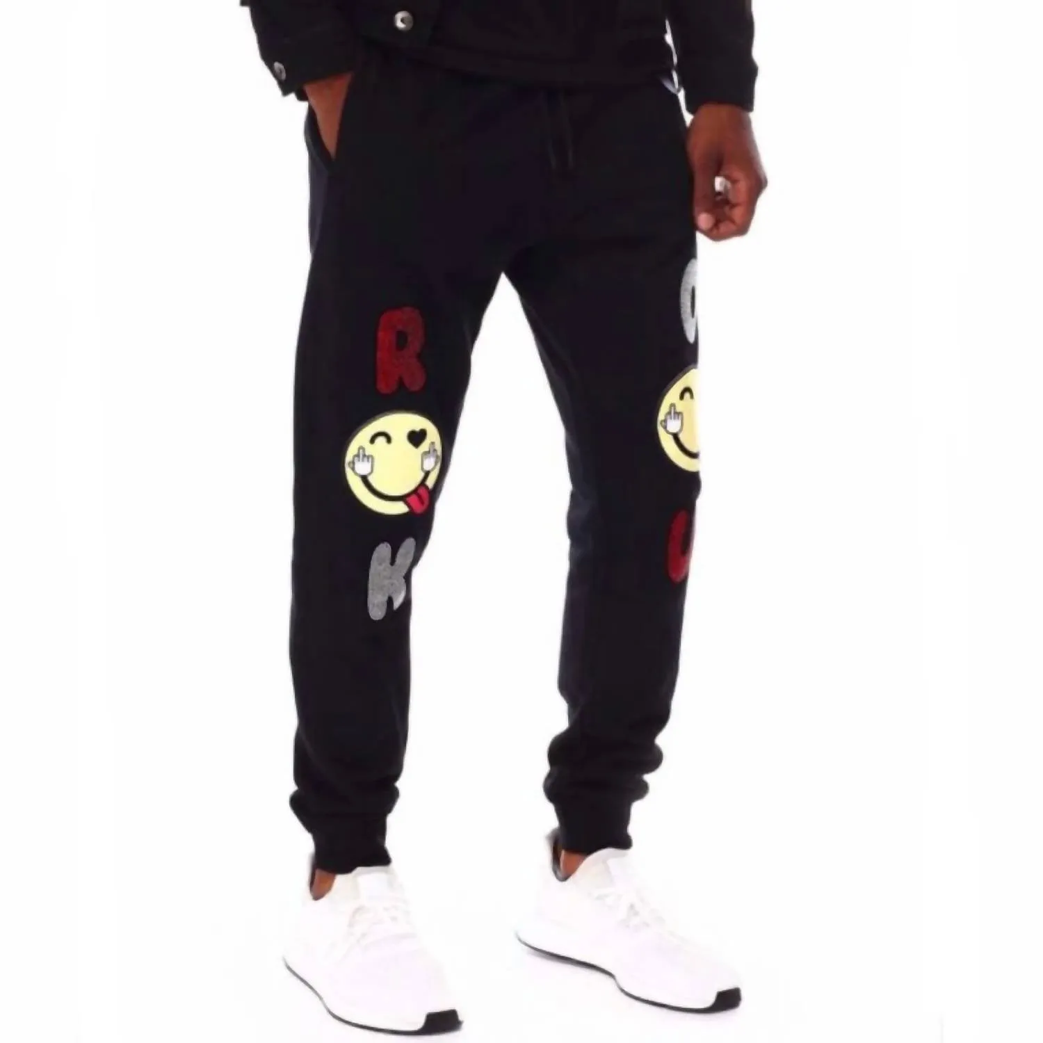 Men's Rhinestone No Hard Feelings Sweatpant In Black